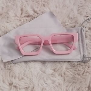 Pink Square Frame Glasses, CLEAR LENS